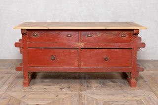 Red Industrial Style Kitchen Island with Oak Chevron Top