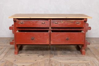 Red Industrial Style Kitchen Island with Oak Chevron Top