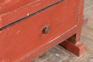 Red Industrial Style Kitchen Island with Oak Chevron Top