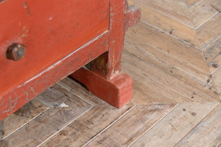 Red Industrial Style Kitchen Island with Oak Chevron Top