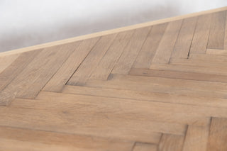 Red Industrial Style Kitchen Island with Oak Chevron Top