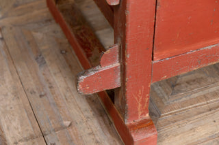 Red Industrial Style Kitchen Island with Oak Chevron Top
