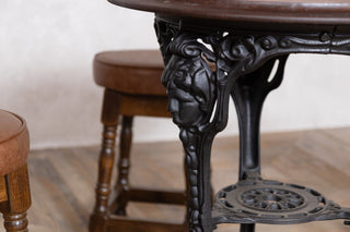Victorian Style Cast Iron Table and Wooden Stool Set
