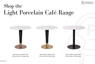 Light Porcelain Marble Café Dining Table with Black Base