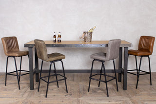 Wooden Poseur Table with Metal Edge