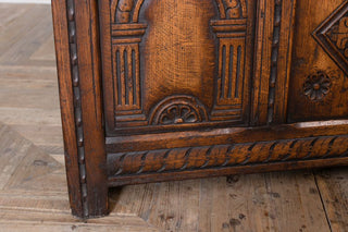 Large Antique Gothic Revival Blanket Box Front Detailing and Foot