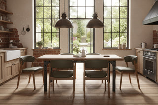 Dining Table with Pine Top and Metal Base with Rivets