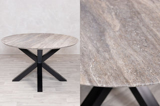 Travertine Top Round Dining Table Range - 130cm