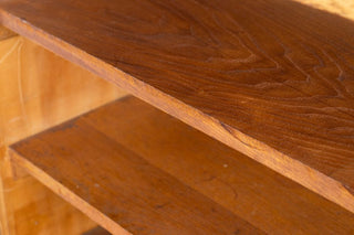 vintage wooden tambour cupboard shelf close up