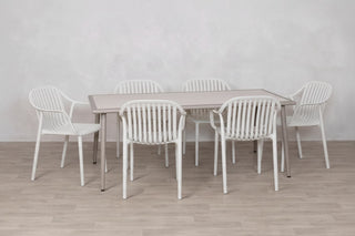 Salerno Garden Table Set with Six Cream California Chairs