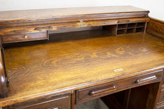 Edwardian Solid Oak Roll Top Desk