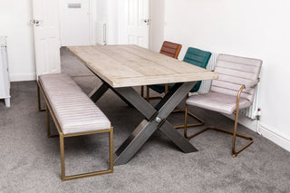 benches and seats real leather and industrial dining table