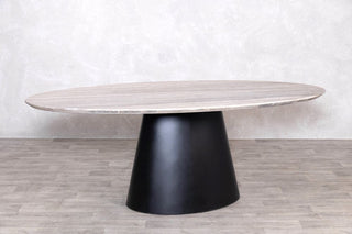 Bexley Oval Dining Table With Grey Travertine Top