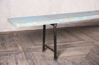 blue farmhouse bench