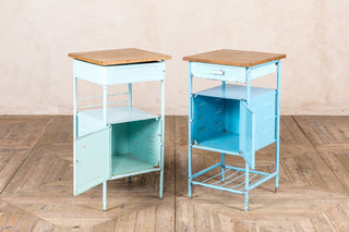 blue metal bedside cabinets