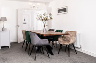 colourful velvet dining chairs