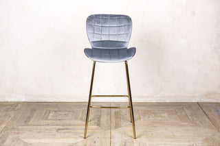 cool grey velvet upholstered bar stool