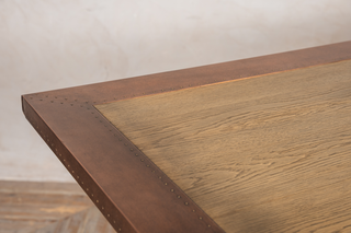 copper edged wooden top table