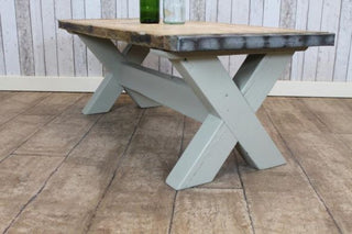 country farmhouse coffee table with a painted base