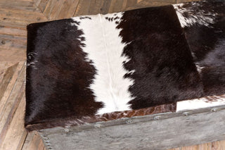 cow hide upholstered storage bin