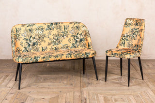 floral yellow velvet dining bench