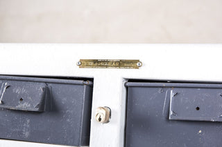 grey metal bank of drawers