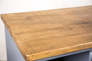 grey metal storage locker unit with pine top