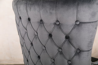 grey velvet button back chair
