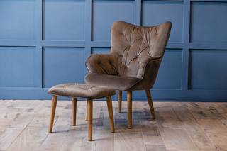 velvet lounge chair and footstool
