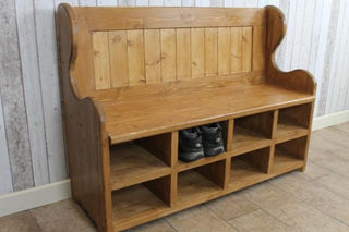 handmade pine settle with shoe rack