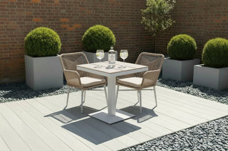Milan Pedestal Table with 2 Monza Chairs Outdoor Set