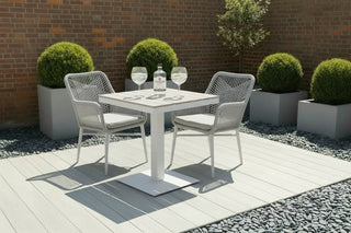 Milan Pedestal Table with 2 Monza Chairs Outdoor Set