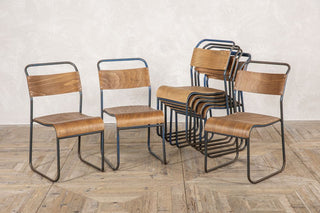 Vintage Stacking Chairs with Blue Frame