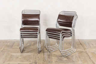 Set of 8 Leather and Chrome Chairs