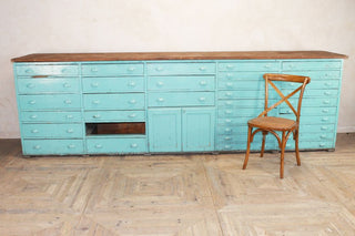 industrial blue bank of drawers