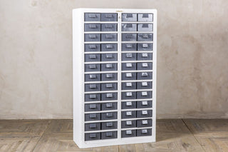 industrial metal bank of drawers