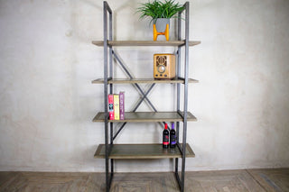 industrial style open bookshelf