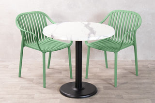 White Marble Top Outdoor Café Table Set with California Chairs