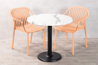 White Marble Top Outdoor Café Table Set with California Chairs