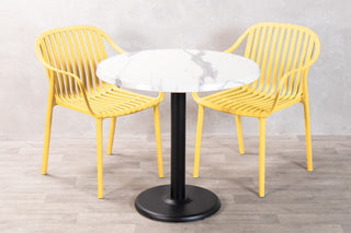 White Marble Top Outdoor Café Table Set with California Chairs