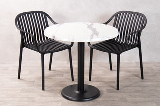 White Marble Top Outdoor Café Table Set with California Chairs