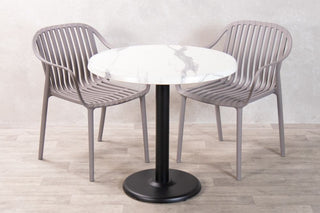 White Marble Top Outdoor Café Table Set with California Chairs