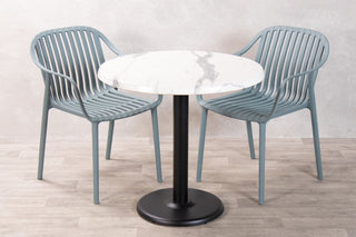 White Marble Top Outdoor Café Table Set with California Chairs