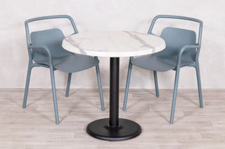 White Marble Top Outdoor Café Table Set with Ibiza Chairs