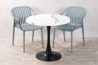 White Marble Top Outdoor Café Table Set with California Chairs