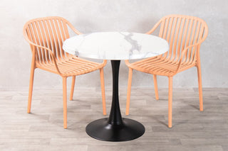 White Marble Top Outdoor Café Table Set with California Chairs