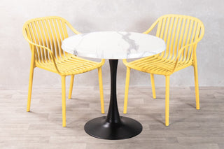 White Marble Top Outdoor Café Table Set with California Chairs