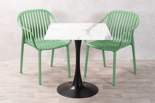 White Marble Top Outdoor Café Table Set with California Chairs