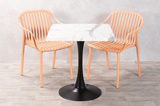 White Marble Top Outdoor Café Table Set with California Chairs