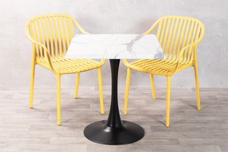 White Marble Top Outdoor Café Table Set with California Chairs